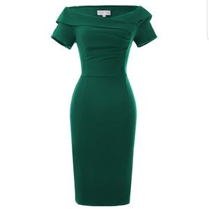 Green off the shoulder vintage style dress